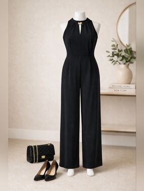 Michael Kors Black Cropped Wide-Leg Jumpsuit